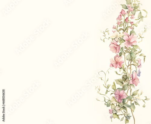 vines flowers watercolor  empty greeting card vector template  illustration on empty background
