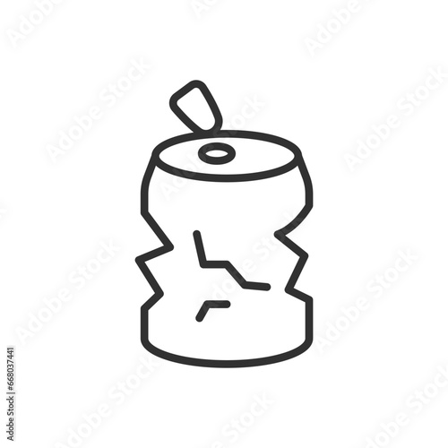 Crumpled soda can, linear icon. Line with editable stroke