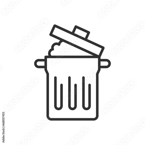 Overflowing garbage can, linear icon. Line with editable stroke