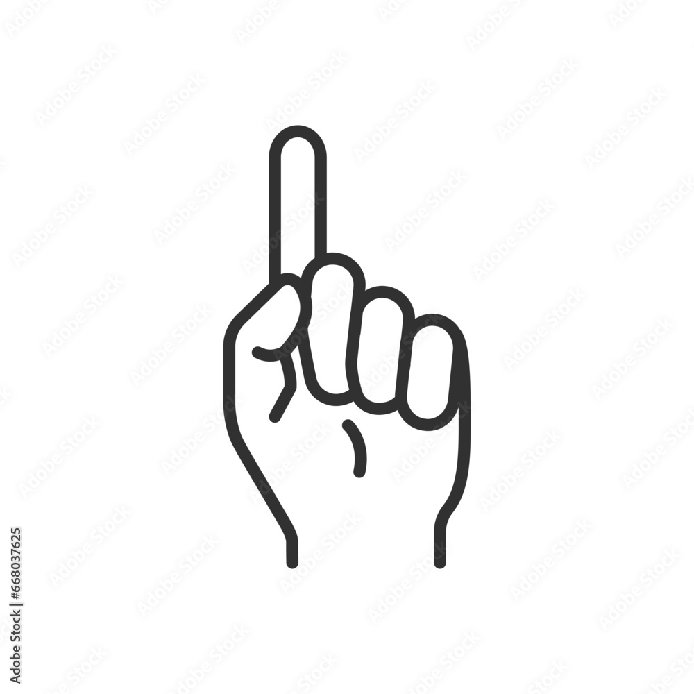One, Gesture index finger up, linear icon. Line with editable stroke One, Gesture index finger up, linear icon. Line with editable stroke