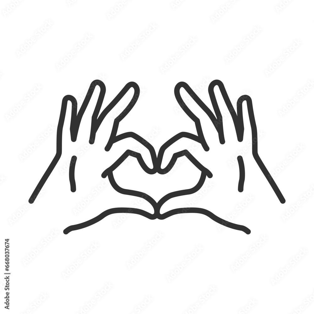 Heart with two hands, linear icon, heart symbol made with two hands. Line with editable stroke Heart with two hands, linear icon, heart symbol made with two hands. Line with editable stroke