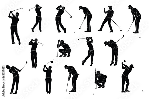 Logo. Vector silhouette of golfer in trendy flat style isolated on white background, symbol for your website design, logo, app, various publications.