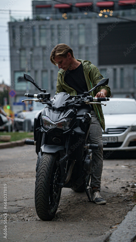 handsome man on a motorbike