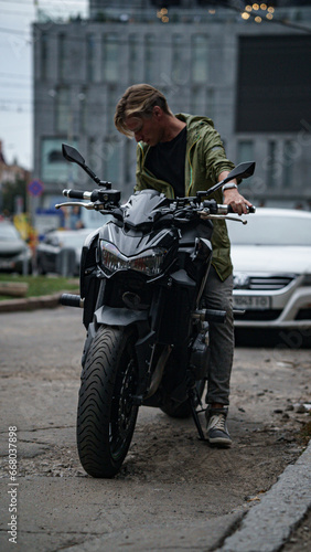 handsome man on a motorbike