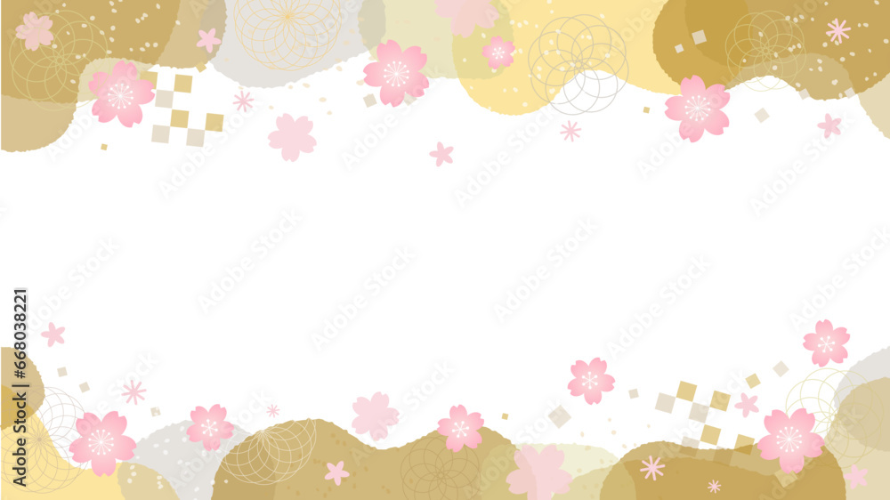 春らしい桜の花の金色の和風のフレームベクター素材