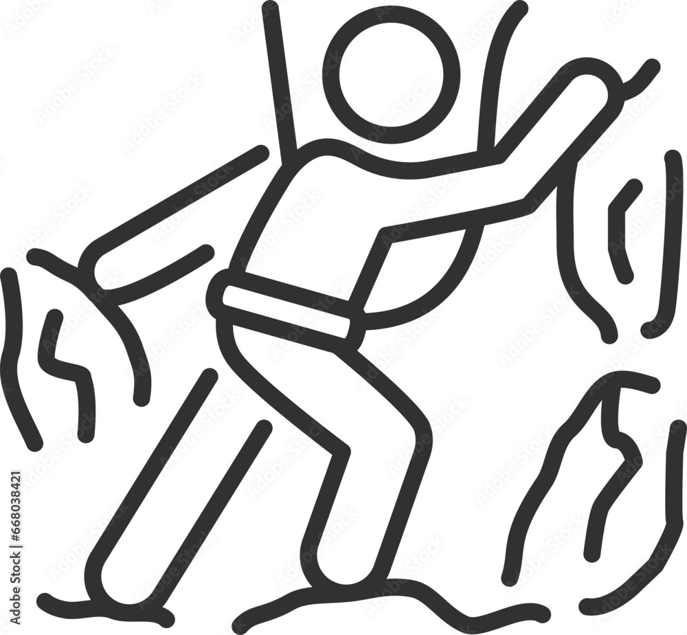 Rock climbing, linear icon. a person climbs a mountain. Line with editable stroke Rock climbing, linear icon. a person climbs a mountain. Line with editable stroke