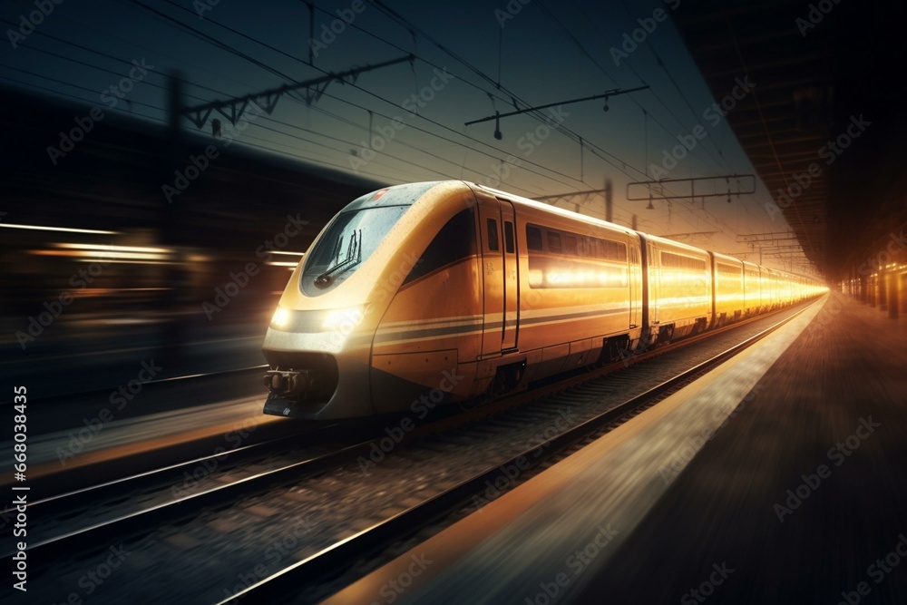 High-speed train racing through the night. Generative AI