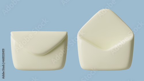 Opened and closed white envelope 3d icon on blue background. Minimal realistic three dimensional post letter vector illustration front view. Modern glossy plastic toy style design.