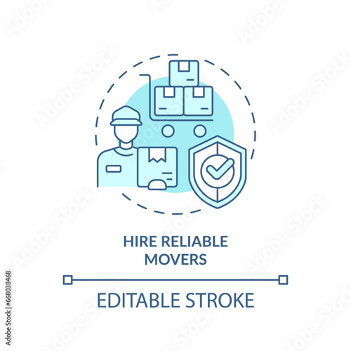 2D editable hire reliable movers icon representing moving service, monochromatic isolated vector, blue thin line illustration.