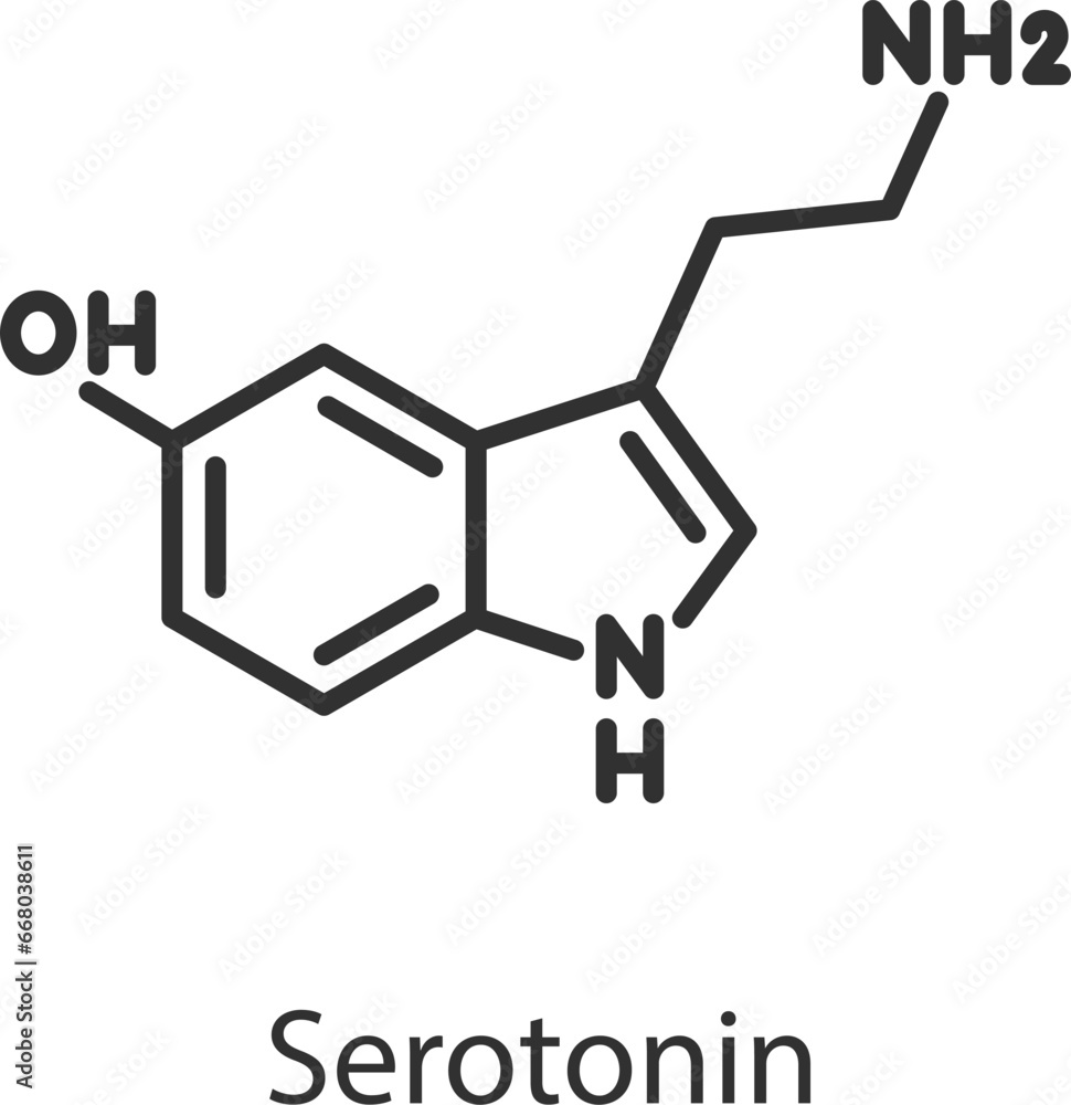 Serotonin hormone. Line with editable stroke Serotonin hormone. Line with editable stroke
