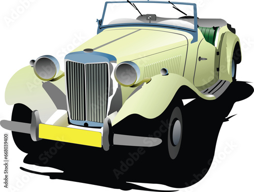 Seventy years old  yellow cabriolet with opened roof. Vector illustration