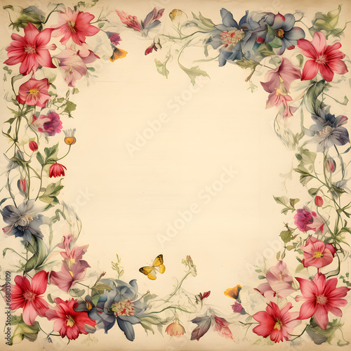 Beautiful vintage vine flower watercolor empty greeting card template illustration empty background