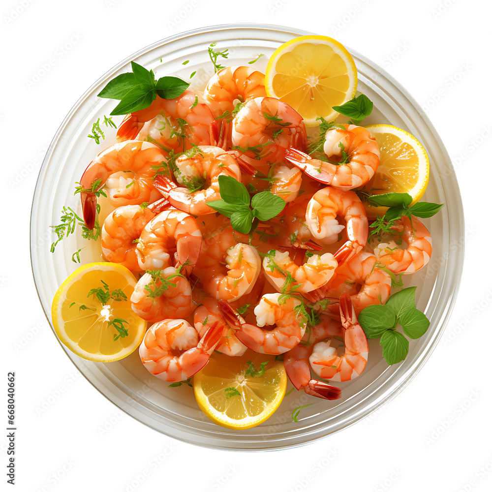 Top View of Shrimp Cocktail with Lemon Wedges Isolated on Transparent or White Background, PNG Top View of Shrimp Cocktail with Lemon Wedges Isolated on Transparent or White Background, PNG