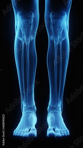 X-ray of legs of a male human, blue tone radiograph on a black background  © EverydayStudioArt
