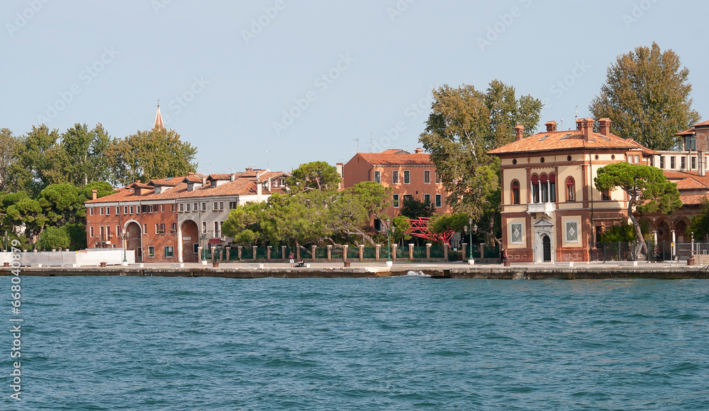 Beautiful view from Grand Canal on colorful facades of old medieval houses in Venice