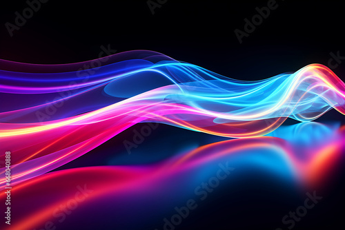 Neon light lines flow abstract background