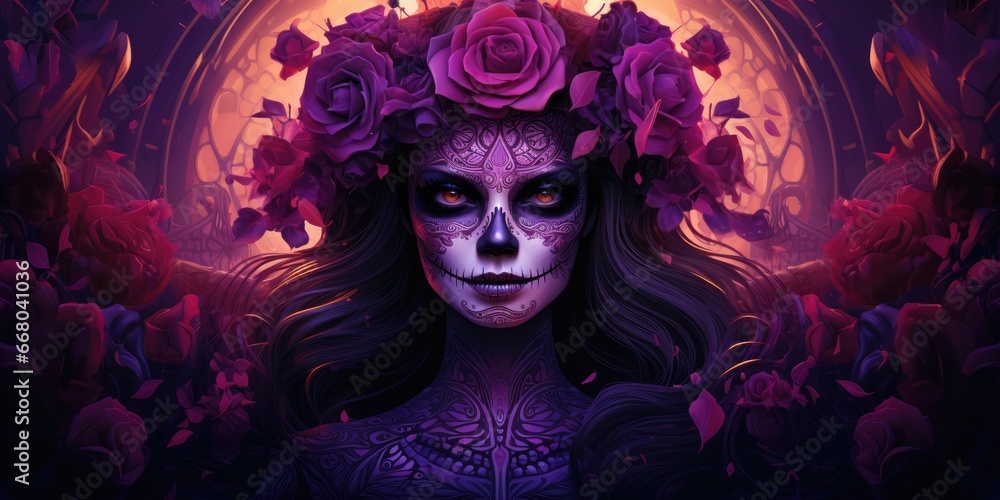 Day of the Dead Background, Halloween Dia De Los Muertos, Mexican Sugar Skulls. Generative Ai Day of the Dead Background, Halloween Dia De Los Muertos, Mexican Sugar Skulls. Generative Ai