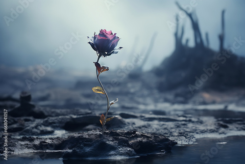 The struggle for hope with a wilted flower beginning to bloom #668041057