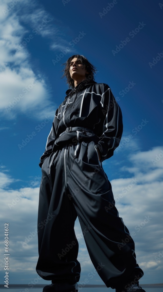 A man standing on top of a beach next to the ocean A man standing on top of a beach next to the ocean