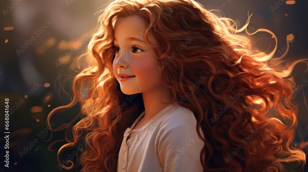 A young girl with long red curly hair A young girl with long red curly hair