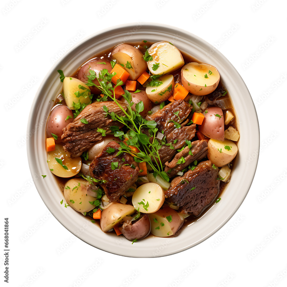 Top View of Traditional Irish Stew Isolated on Transparent or White Background, PNG Top View of Traditional Irish Stew Isolated on Transparent or White Background, PNG