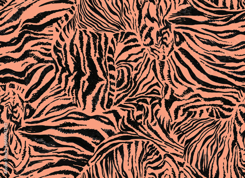 Animal abstract seamless textured pattern with tiger skin imitation drawing. High quality illustration for trendy home textile  bedding  wallpaper  apparel fabric  package.