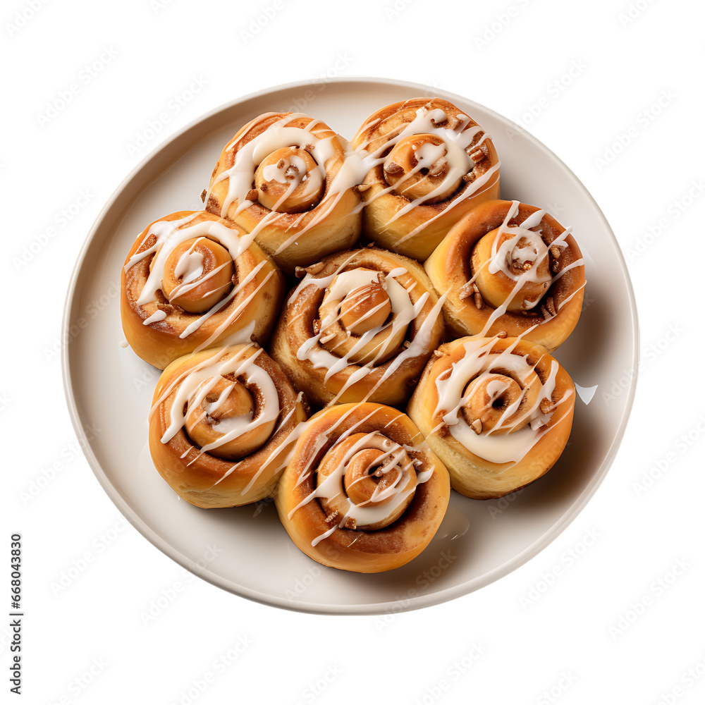 Top View of Cinnamon Rolls on White Isolated on Transparent or White Background, PNG Top View of Cinnamon Rolls on White Isolated on Transparent or White Background, PNG
