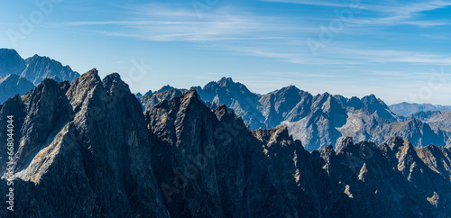 View from Sedielko mountain pass in High Tatras mountains in Slovakia
