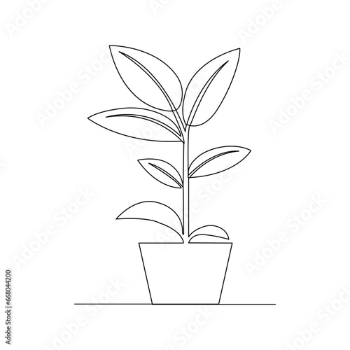 Continuous tree plant growing and seed maturation single line art vector outline illustration