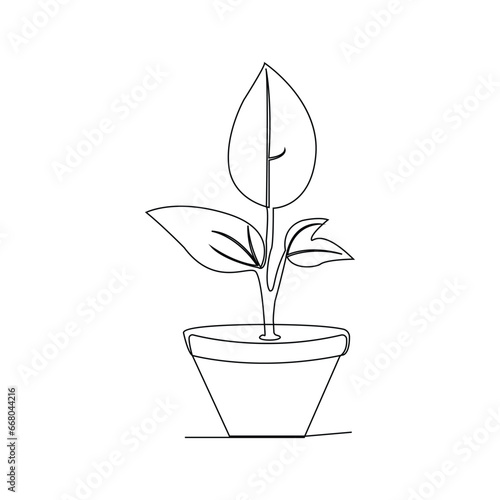 Continuous tree plant growing and seed maturation single line art vector outline illustration