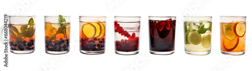 Set of Teas in Transparent Mugs on White Background Isolated on Transparent or White Background, PNG