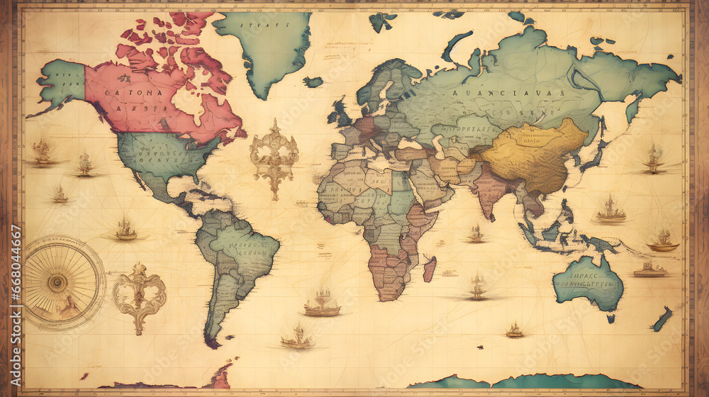 Obraz na płótnie  vintage map of the world. generative AI. w salonie