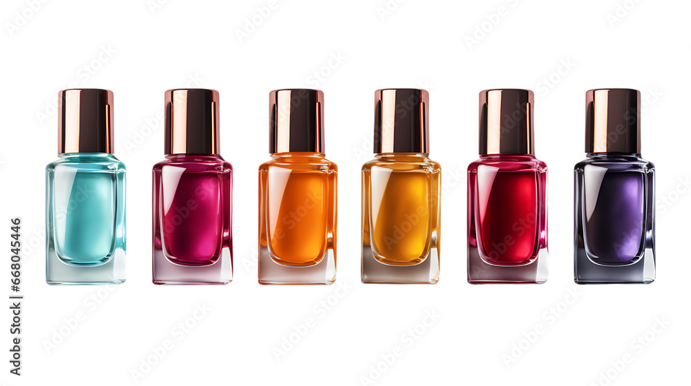 Array of Nail Polish Bottles Isolated on Transparent or White Background, PNG Array of Nail Polish Bottles Isolated on Transparent or White Background, PNG