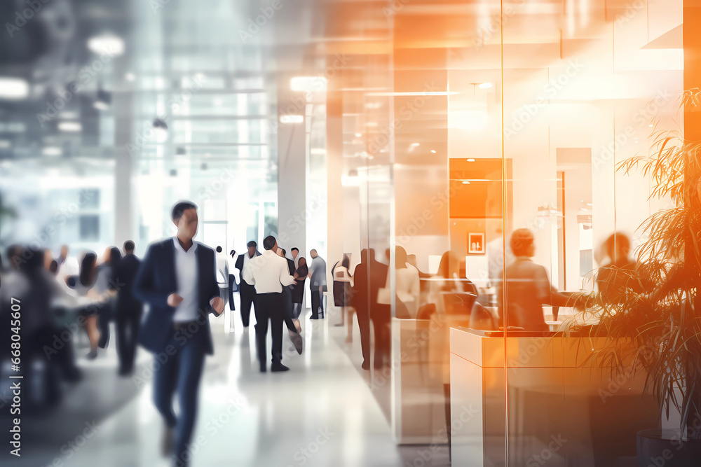 Business office with blurred people casual wear, with blurred bokeh background Business office with blurred people casual wear, with blurred bokeh background