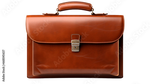 Classic Leather Briefcase on White Transparent Background Isolated on Transparent or White Background, PNG