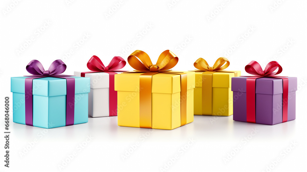 Fototapeta premium A set of gift boxes, holiday presents isolated on white