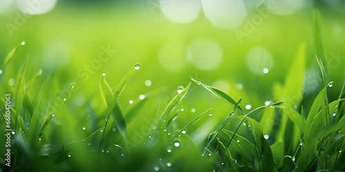 green grass with dew drops, nature background