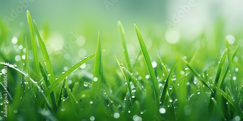 green grass with dew drops, nature background