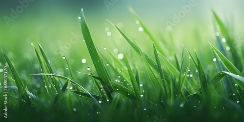 green grass with dew drops  nature background