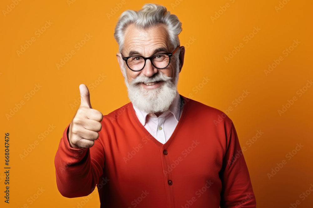 Positive bearded senior man show big thumbs up, like gesture Positive bearded senior man show big thumbs up, like gesture