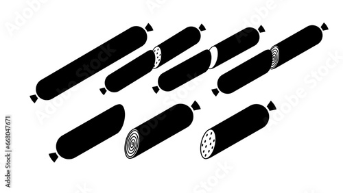 sausage set, black isolated silhouette