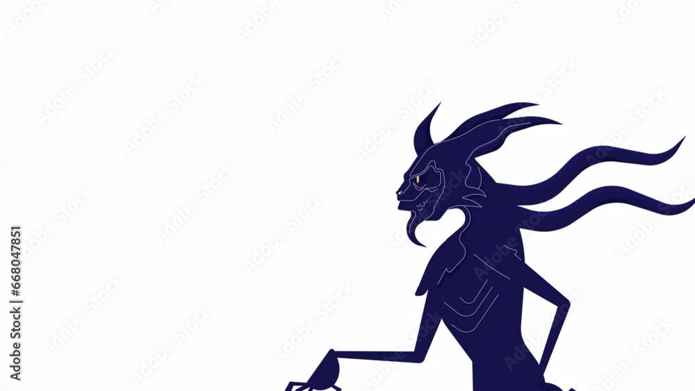 Walking scary monster with horns line 2D character animation. Demon creature with gills flat color cartoon 4K video, alpha channel. Mythological monster animated personage on white background Walking scary monster with horns line 2D character animation. Demon creature with gills flat color cartoon 4K video, alpha channel. Mythological monster animated personage on white background