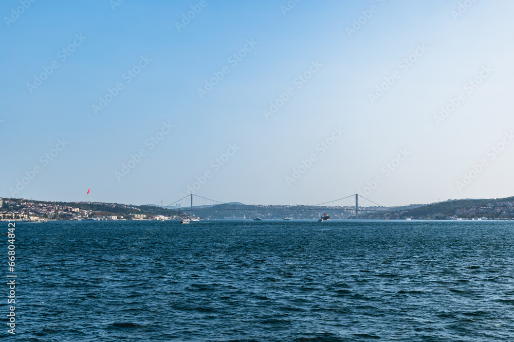 Panoramic view of the Bosphorus Strait and the Bosphorus Bridge. Panoramic view of the Bosphorus Strait and the Bosphorus Bridge.