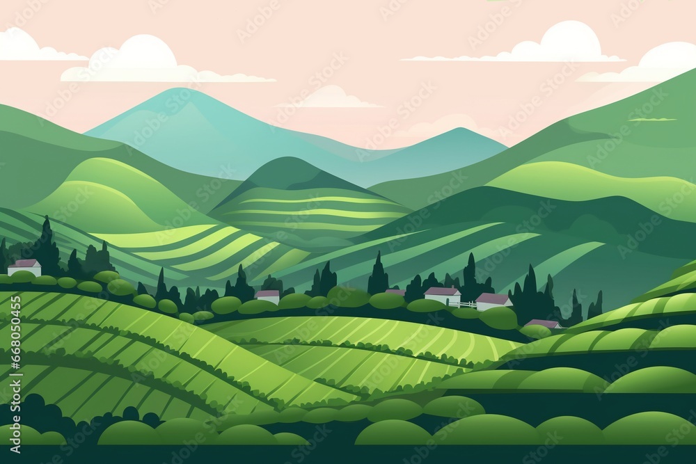 Terraced plantation poster Chinese rice fields. Tea plantations ...
