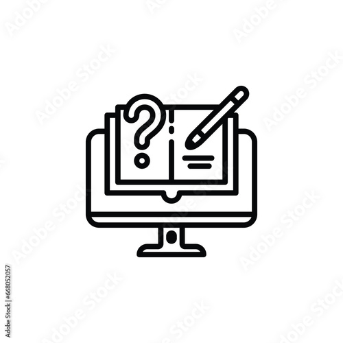Book on the computer monitor, online education, online training outline icon. Vector illustration. The isolated icon suits the web, infographics, interfaces, and apps.