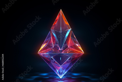 Very colorful diamond on black background with reflection of light.