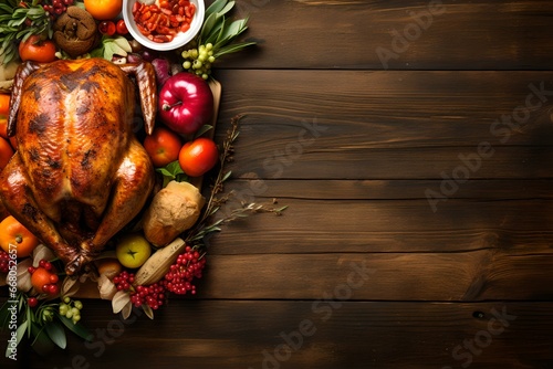 Thanksgiving-Freuden: Leckeres Festessen mit Truthahn und reichhaltigem Tisch photo