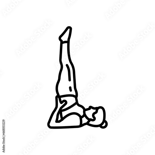yoga video, yoga practice, yoga poses, recorded yoga, recorded video, time clock, yoga training, training course, online course, website, Shoulder Stand Pose Icon in vector. illustration
