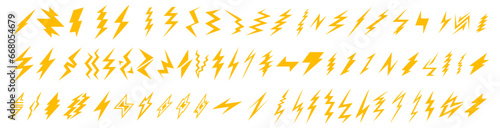 Set lightning bolt. Vector lightning icon. Thunderbolt. Thunder. Energy. photo