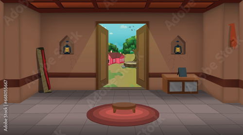 Village room inside vector, poor room interior, old cottage vector illustration